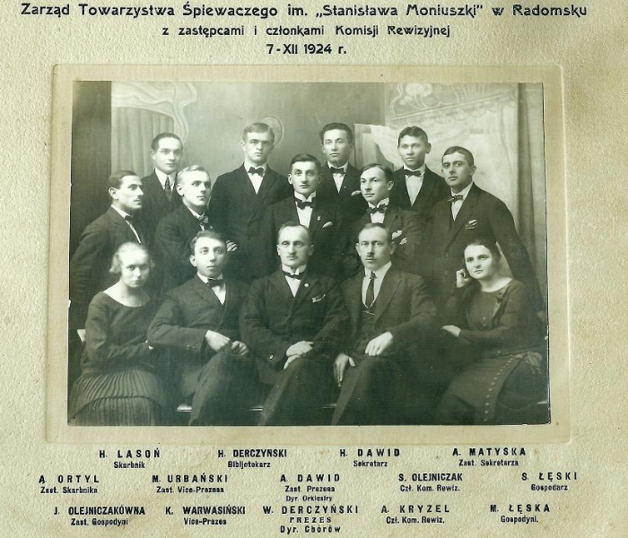 Zarząd Towarzystwa Śpiewaczego im. Stanisława Moniuszki - 7 XII 1924 r. Fotografia z kolekcji J. Kaszyńskiego.